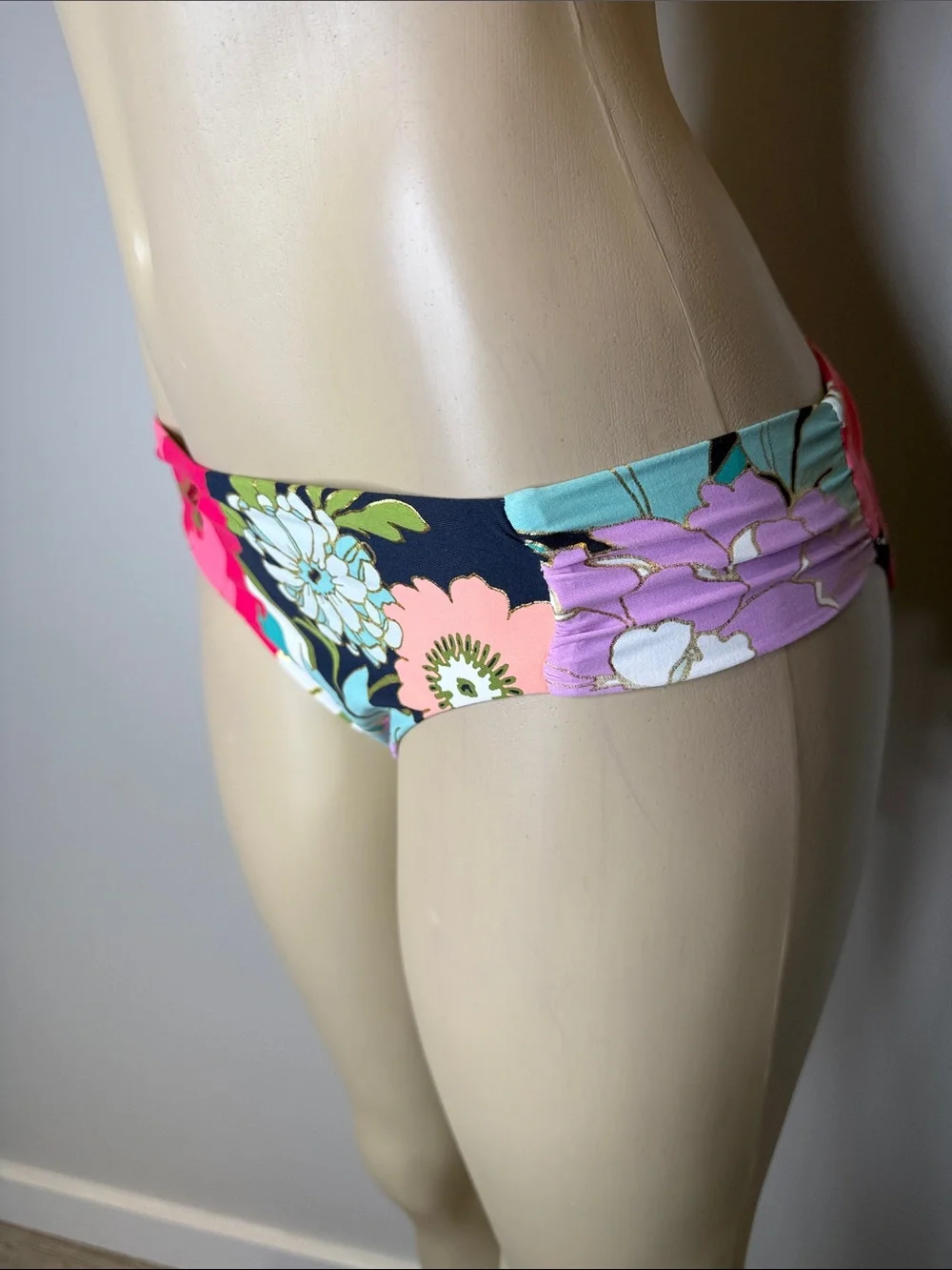 Trina Turk Floral Bikini Bottom - Pink, Black & Teal